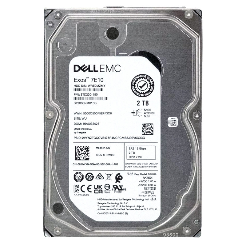 Dell/ Seagate Exos 7E10 2TB NL-SAS, 7.2K rpm 12Gbps 512n, 3.5", D P/N: 0HDWXN