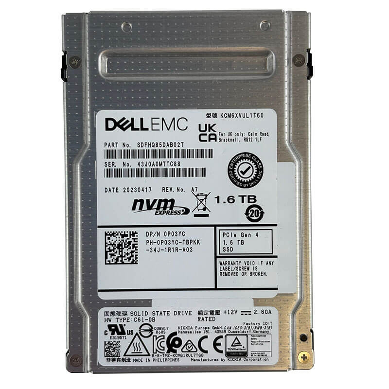 Dell / Kioxia CM6-V 1.6TB U.2 NVMe SSD Front