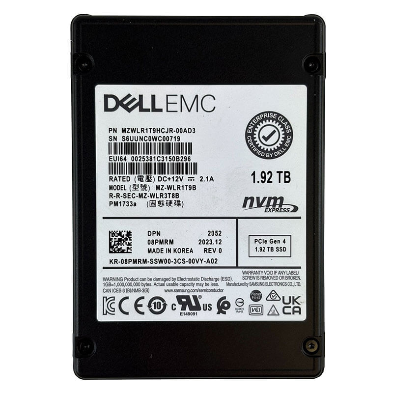 Dell / Samsung PM1733a 1.92TB U.2 NVMe SSD Front
