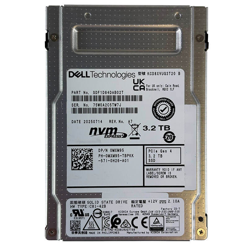 Dell / Kioxia CD8-V 3.2TB U.2 NVMe SSD Front