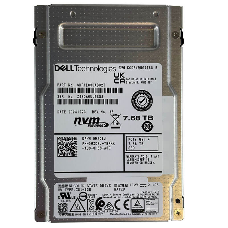 Dell / Kioxia CD8-R 7.68TB U.2 NVMe SSD Front