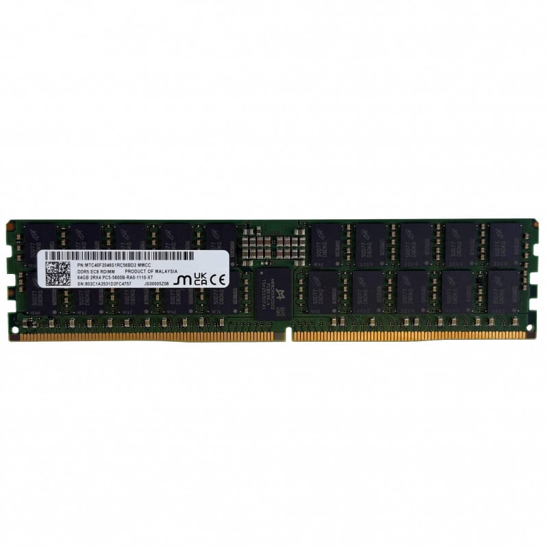 Micron 64GB DDR5-5600MT/s ECC RDIMM Server Memory Front
