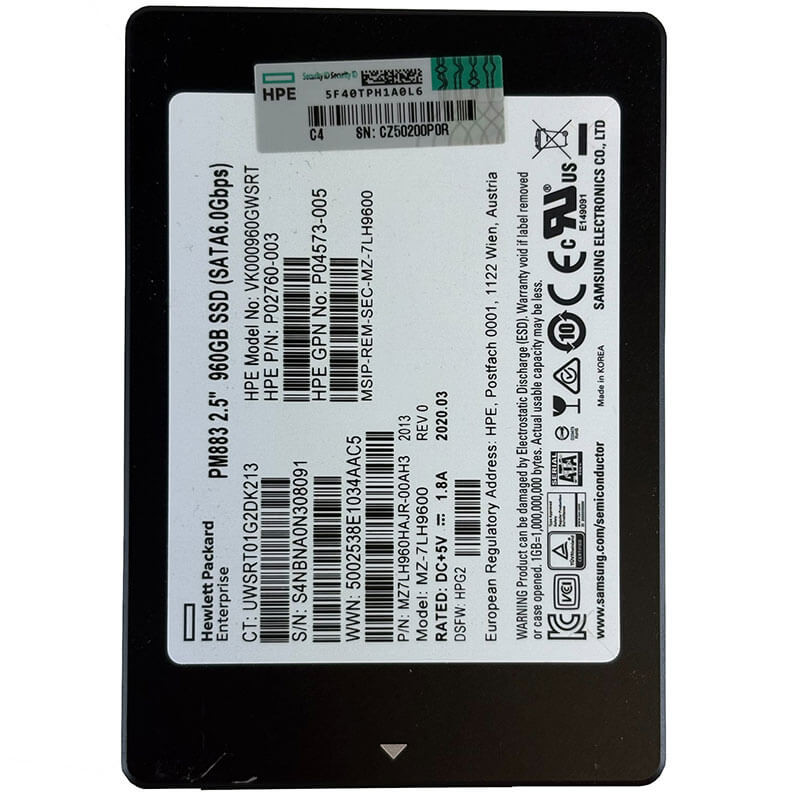 HPE / Samsung PM883 960GB SATA SSD Front