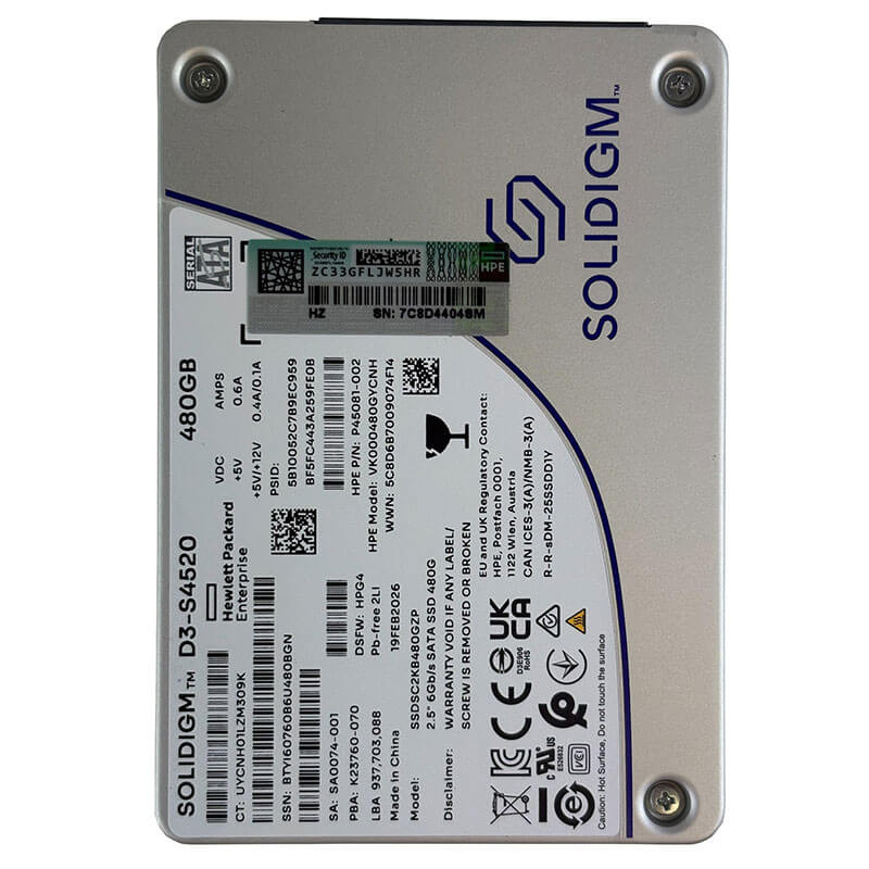HPE / Solidigm D3-S4520 480GB SATA SSD Front