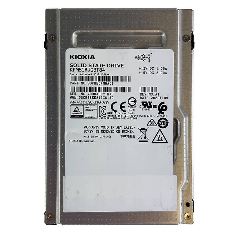 Kioxia PM5-R 3.84TB SAS SSD, 512e, 12Gbps, 2.5" Server Hard Drive, P/N: SDFBE04NHA01