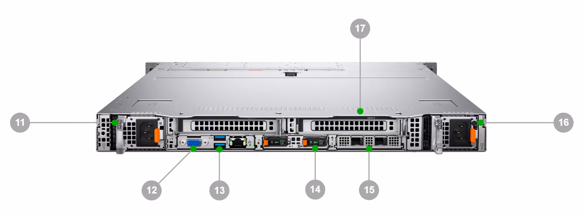 Dell PowerEdge R670 rear ports and components