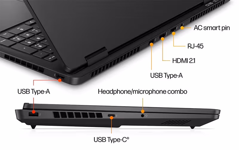 hp omen 16 gaming laptop right ports and slots